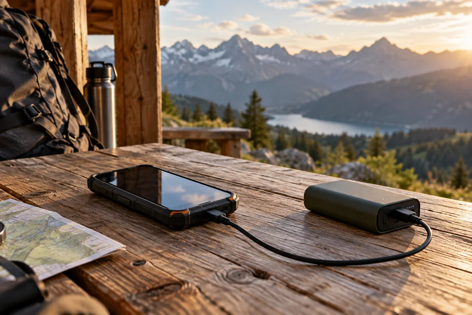Migliori smartphone rugged: come scegliere e confrontare i modelli 2 Telefono collegato a un power bank durante un’escursione