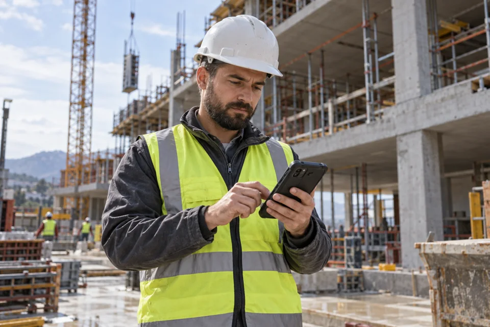 Migliori smartphone rugged: come scegliere e confrontare i modelli 7 Operaio con telefono in un cantiere
