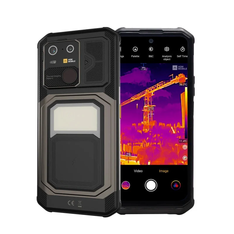 AGM G3 Pro, vista frontale e posteriore con immagine promozionale della termocamera