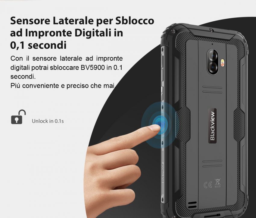 blackview bv5900 sensore impronte laterale