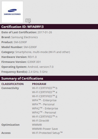 certificazione wifi galaxy xcover 31