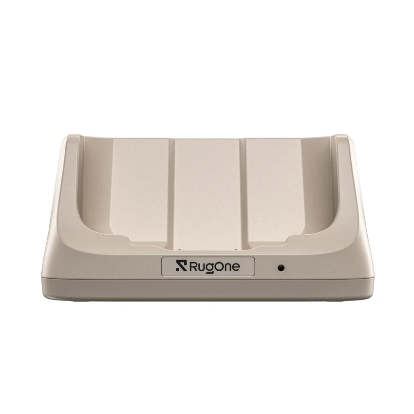 RugOne Xever 8: batteria sostituibile per i turni lunghi 3 Stazione di ricarica color sabbia per RugOne Xever 8 vista frontalmente